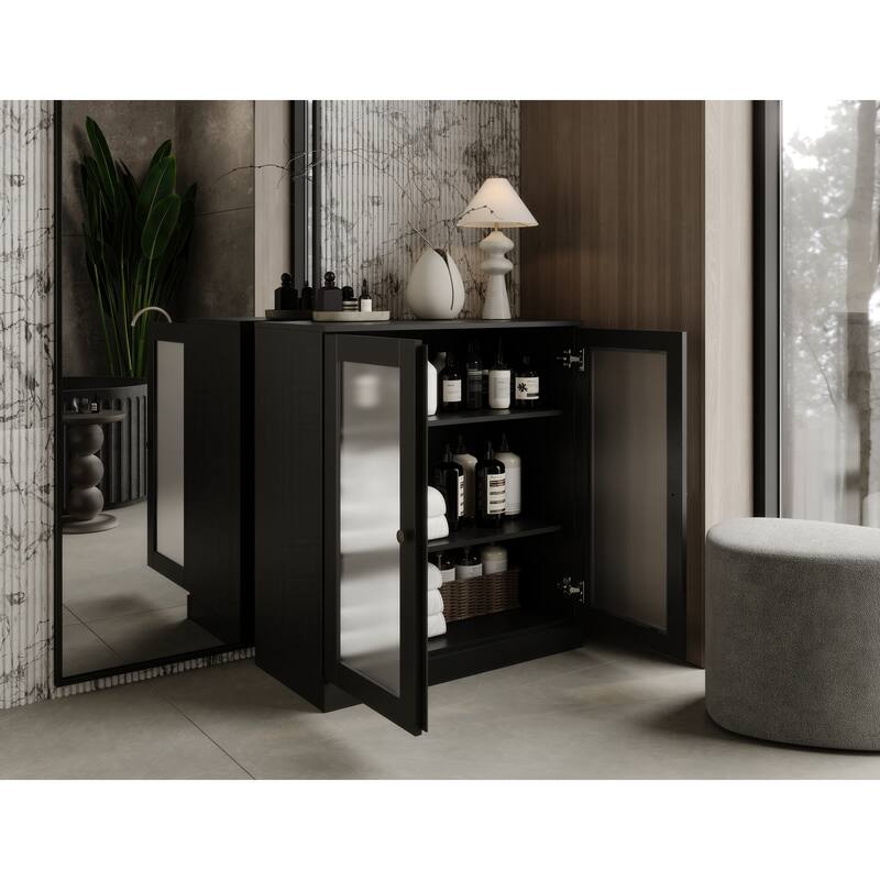 Palace Imports 100% Solid Wood 32" Bathroom Cabinet with Frosted Glass Doors and Adjustable Shelves