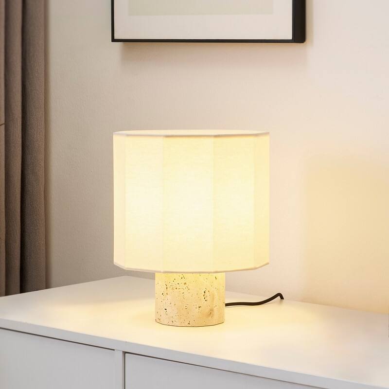 Brightech Cleo LED Natural Beige Stone Boho Modern Dimmable Bedside Nightstand Desk Lamp