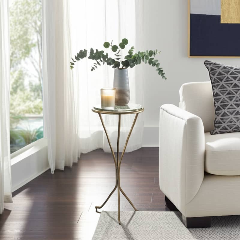 Iron Glass Round Top Accent Table Sculptural Tripod Base - 23" Gold - 10.5" x 10.5" x 22.5"