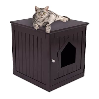 Internet's Best Decorative Cat House & Side Table | Cat Home Nightstand | Indoor Pet Crate | Litter Box Enclosure (Espresso)