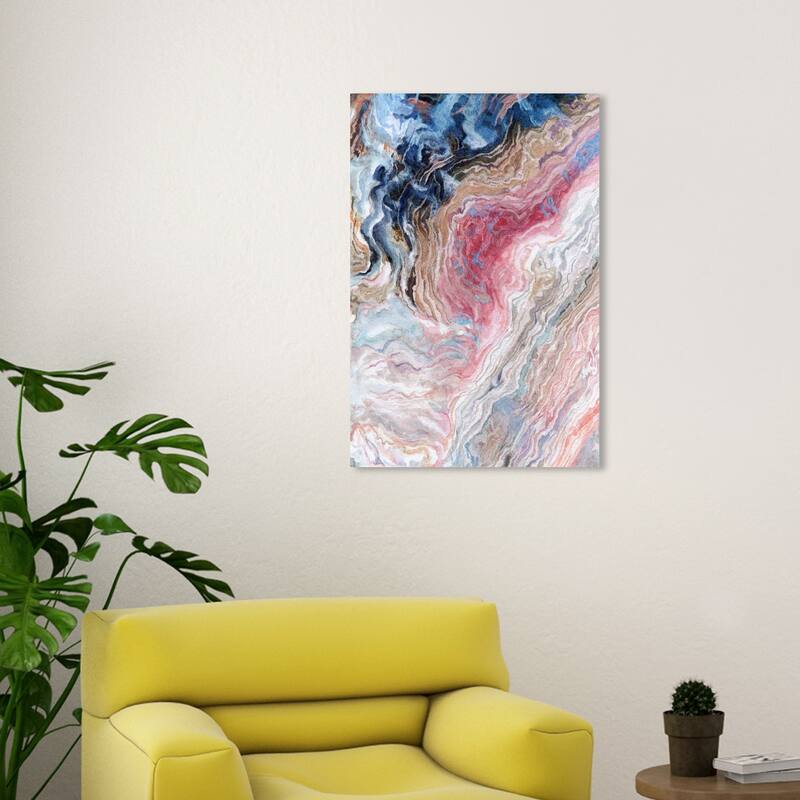 Wynwood Studio Abstract Doll Memories - Watercolor Geode Pink and Dark Blue Glam Wall Art Canvas Print - 30 x 20