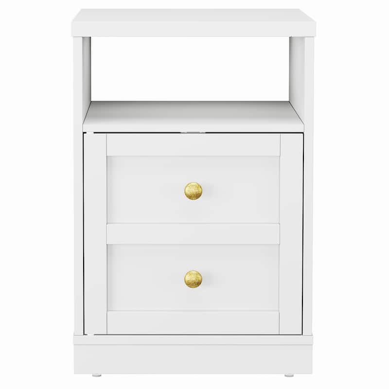 Modern Nightstand with Door & Open Shelf - White