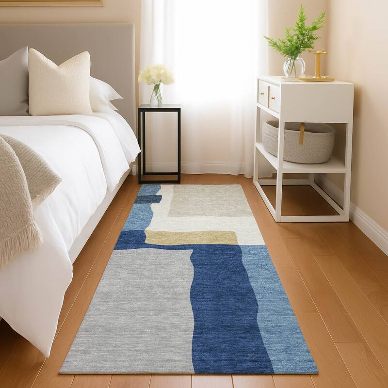 Machine Washable Indoor/ Outdoor Contemporary Blox Chantille Rug