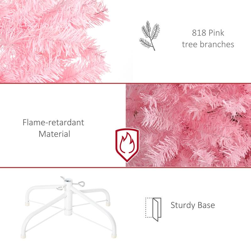 7ft Pink Slim Christmas Tree with Dense Branch Tips and Sturdy Metal Stand