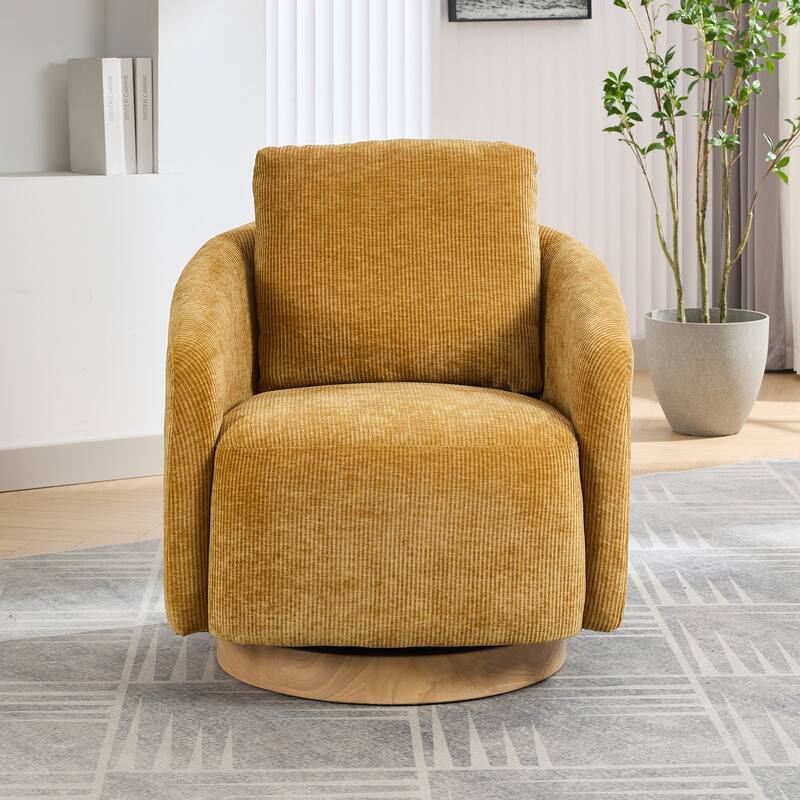 Mustard 30.3" Chenille Swivel Barrel Chair