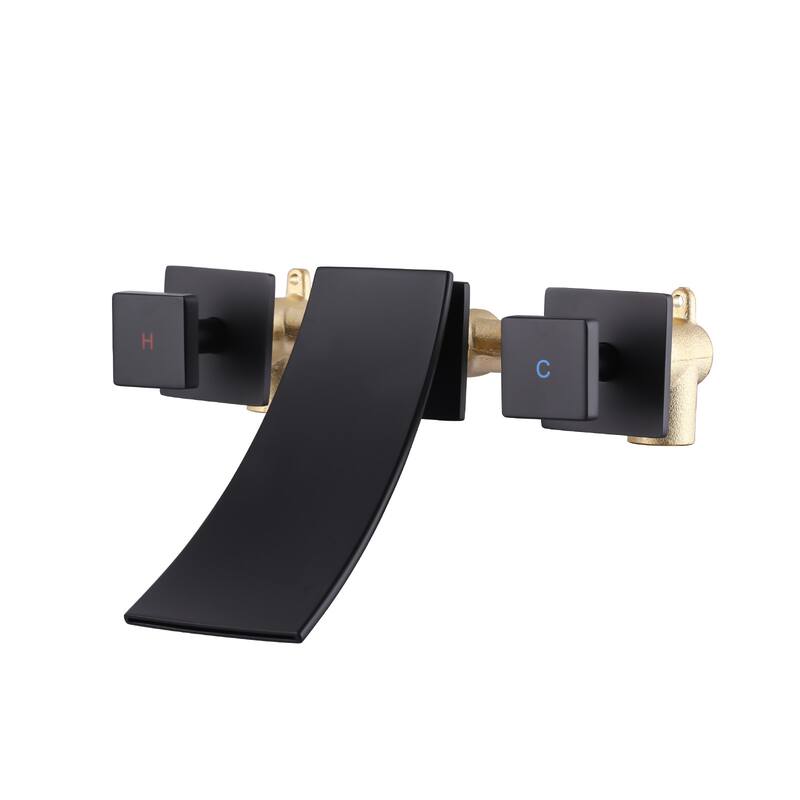 WOWOW Double Handle Wall Mounted WaterFall Bathroom Faucet - Matte Black