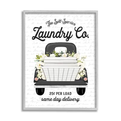 Stupell Laundry Co. White Flower Bouquet Truck Service Framed Wall Art, Design by Lettered and Lined - Grey