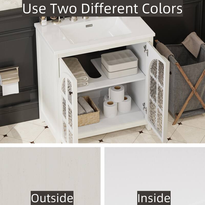 Roomfitters 31" Farmhouse Bathroom Vanity with Ceramic Sink, Rustic Cabinet with Bronze Pulls and Soft-Closing Doors