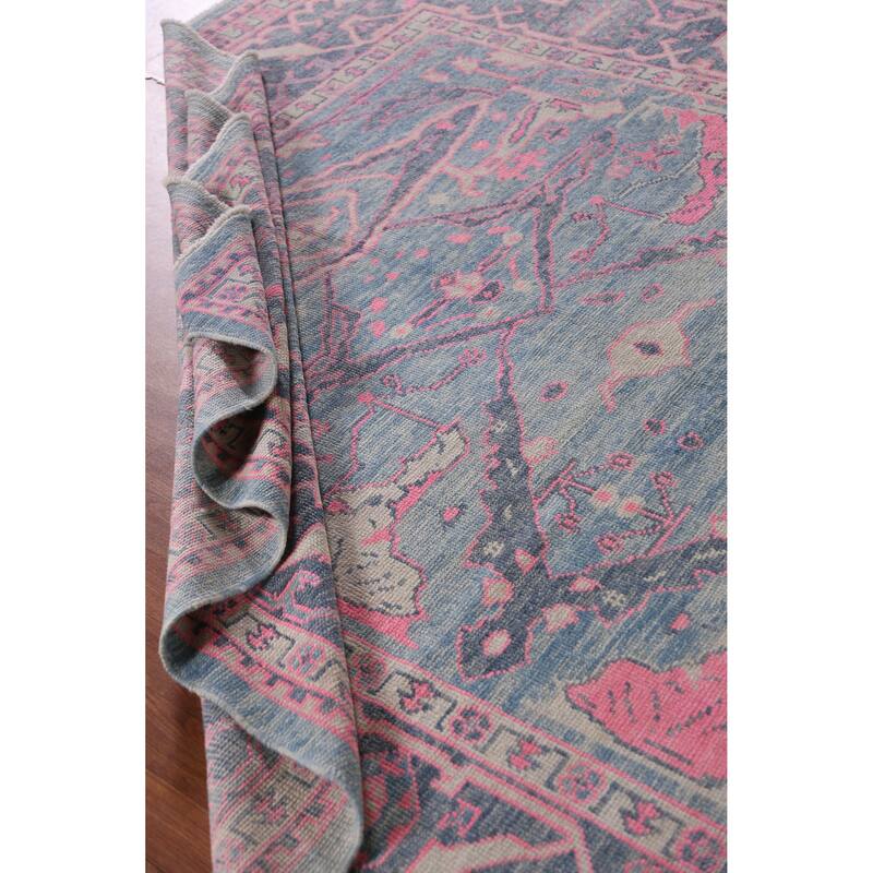 Hand Knotted Oriental 100% Wool Carpet Transitional All-Over Navy Blue & Blues Oushak Area Rug - 10' 3'' X 7' 9''