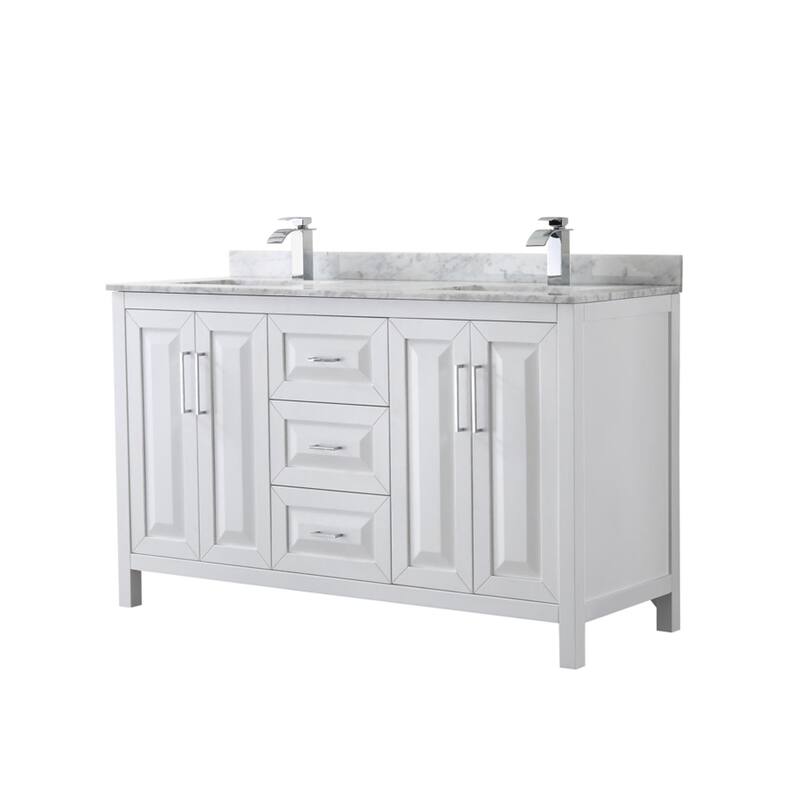 Wyndham Collection Daria 60" Free Standing Double Vanity Set with MDF - White / White Carrara Marble Top / Polished Chrome - Painted