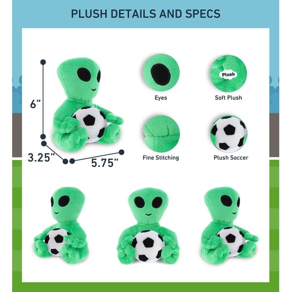 DolliBu Huggable Green Alien Stuffed Animal with Soccer Ball Plush - 6 ...