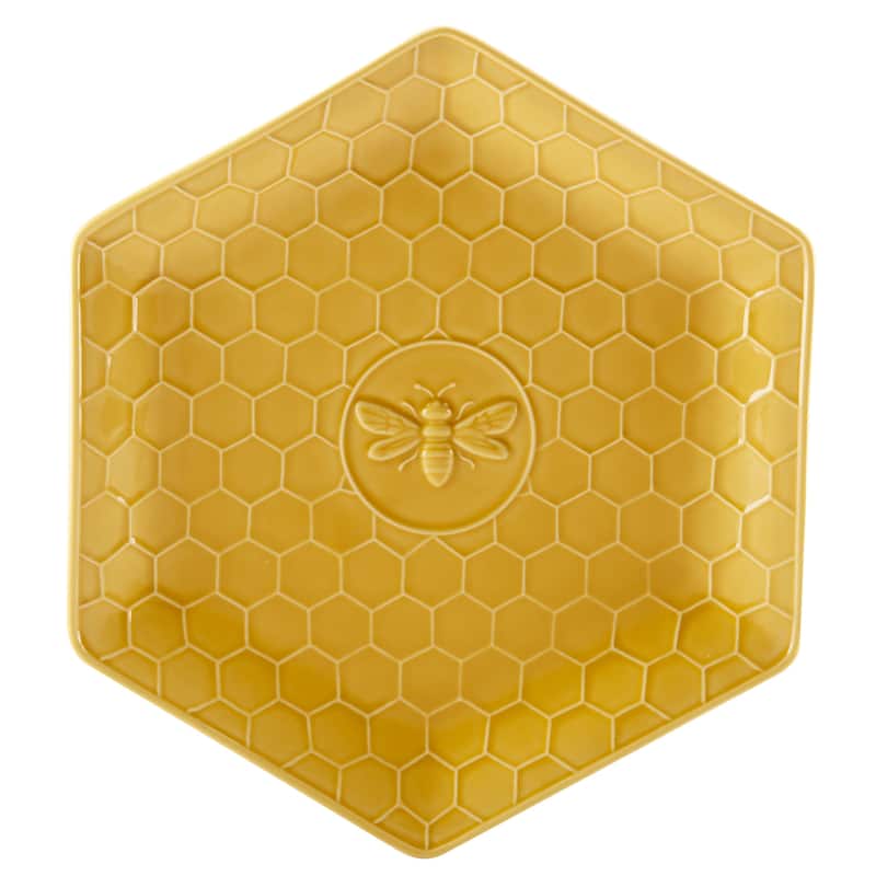 Certified International French Bees Set of 4 Embossed Honeycomb Dinner Plates - 11.25" x 10" x 1"
