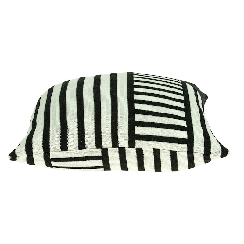 Knitted stripe Square Cotton Throw Pillow - 18" - Black and White