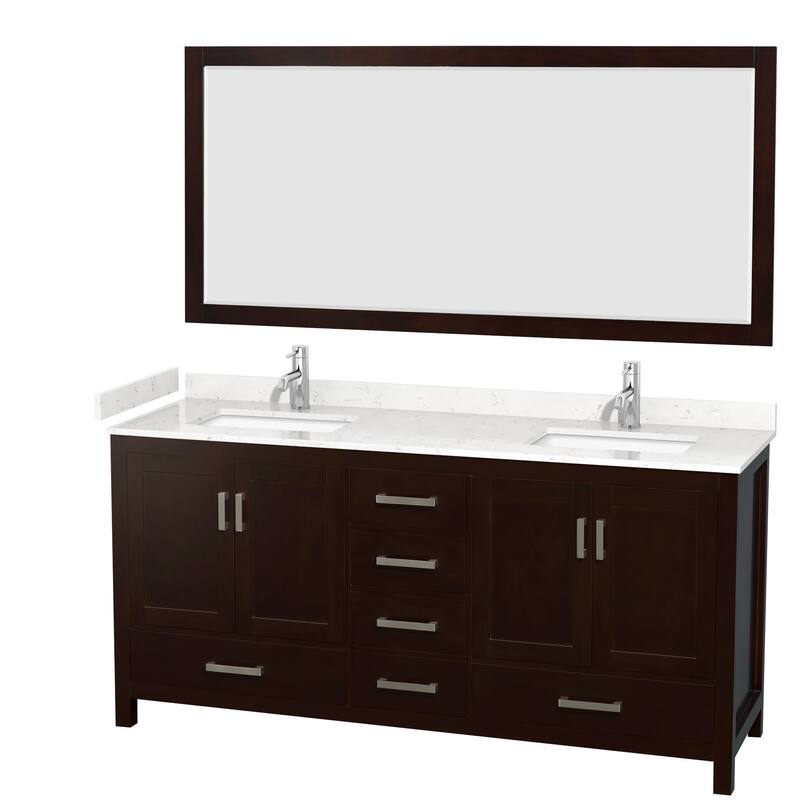 Wyndham Collection Sheffield 72" Double Bathroom Vanity, Carrara - Espresso / Carrara Cultured Marble Top / Brushed