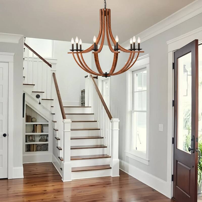 Rustic Candle Style Chandeliers Black and Faux Wood Chandelier