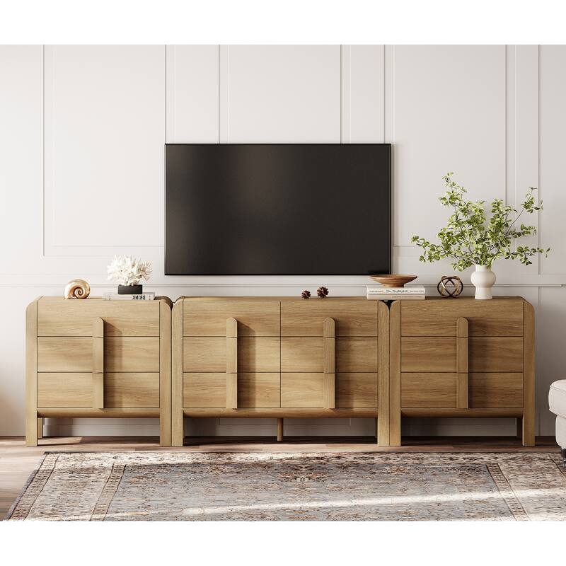 WAMPAT Modern Dresser TV Stand For Tvs Up To 120", 3-In-1 Mid Century Entertainment Center With Storage, Wood Media Console - Walnut