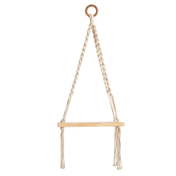 slide 1 of 3, 12" x 22" Hand Woven Macrame Wall Hanging with Wooden Shelf - 22