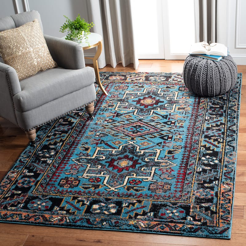 SAFAVIEH Vintage Hamadan Vina Oriental Rug - 6'7" Square - Light Blue/Black