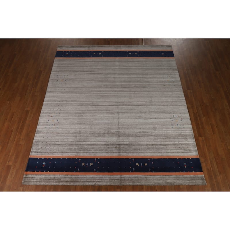 Hand Knotted Oriental 100% Wool Carpet Tribal Tribal Greys & Charcoal Gabbeh Area Rug - 10' 1'' X 8' 5''