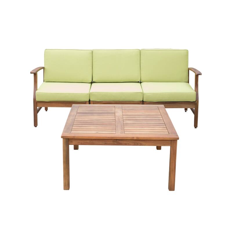 Perla Outdoor Acacia 4-pc. Cushioned Sofa and Table Set by Christopher Knight Home