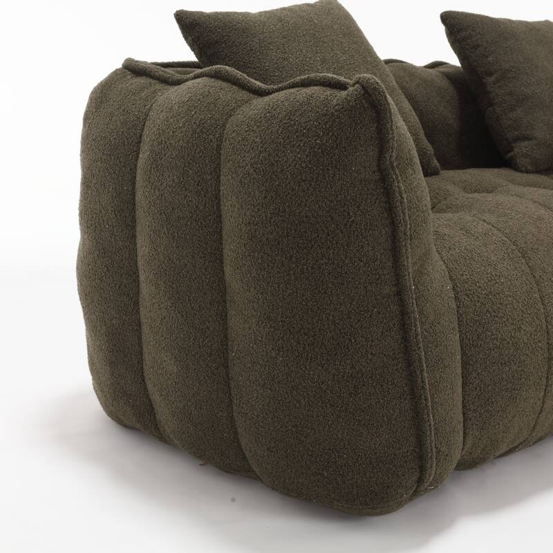 2-Seater Chenille Bean Bag Loveseat, Soft Square Recliner Sofa with High-Resilience Foam, Armrests & 2 Pillows