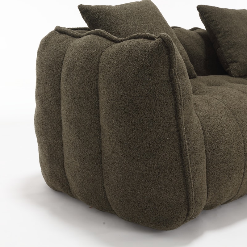 Olive Green Modern 65.1" Chenille Upholstered Buttons Tufted Loveseat Accent Chair with High Resilience Foam Core and Pillows