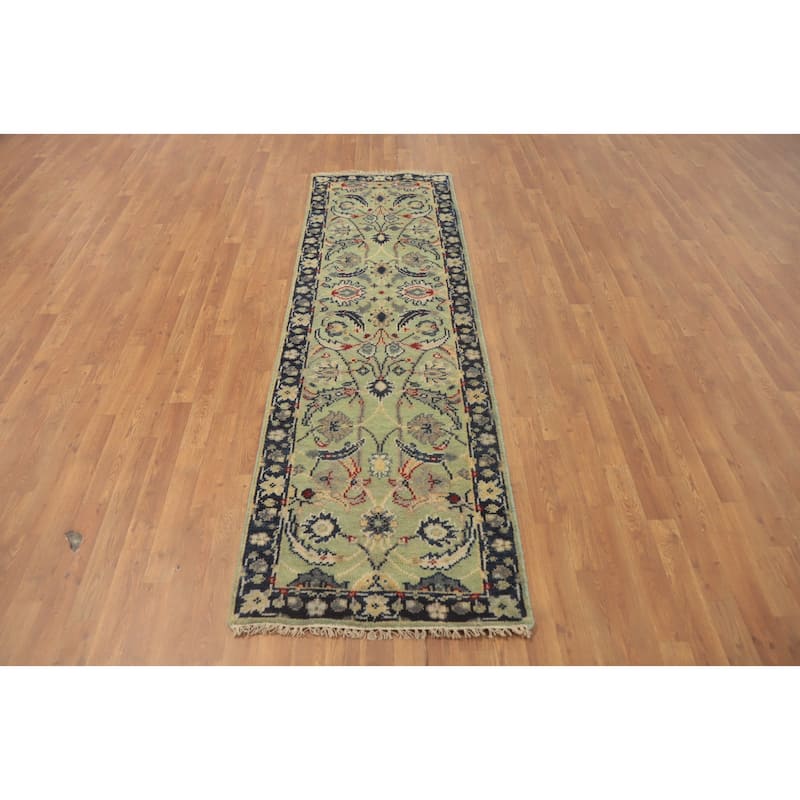 Hand-knotted Transitional Wool Carpet Green Oushak Rug Oriental Carpet Floral Area Rug Oriental Carpet - 8' 0'' X 2' 6''