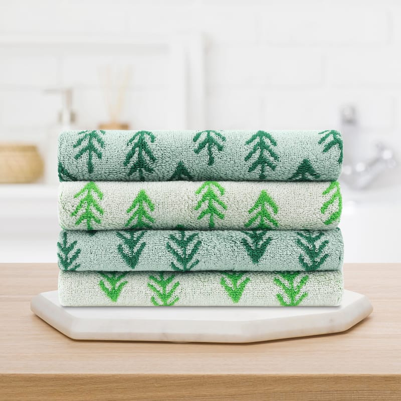 Cute Plant Pattern Hand Towels, 14" x 30" Cotton Soft Absorbent Bathroom Hand Towel Set for Bath, Spa, Hotel, Kitchen