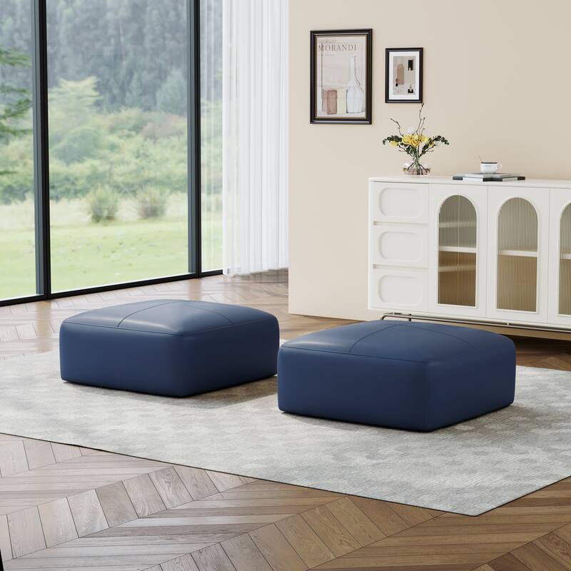 22"/ 35"/ 43" W Rectangular Modern Genuine Leather Ottoman Set of 2
