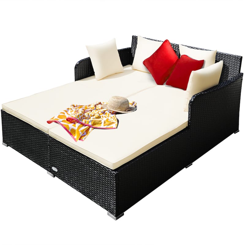 Costway Outdoor Patio Rattan Daybed Pillows Cushioned Sofa Furniture - See details