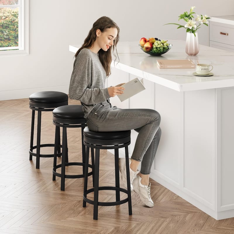 Swivel Bar Stool, 24.4" Counter Height Upholstered PU Leather Cushion