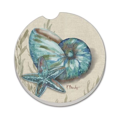 Crescent Conch 2 Pack Absorbent Stone Coaster for Vehicle Cup Holder 2.6” Diameter Manufactured in The USA