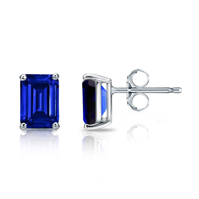 Auriya 14k Gold Lab Grown Gemstone Blue Sapphire Stud Earrings Emerald 0.25 to 5.00 ct. tw. 4-Prong Basket Push-Back - 1.50ct tgw. - White