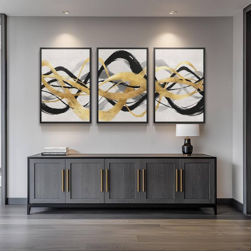 Framed Black White Gold Abstract Canvas Wall Art