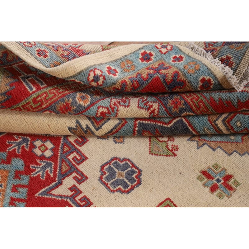 Ivory Kazak Area Rug Handmade Wool Carpet - 5'9" x 7'8"