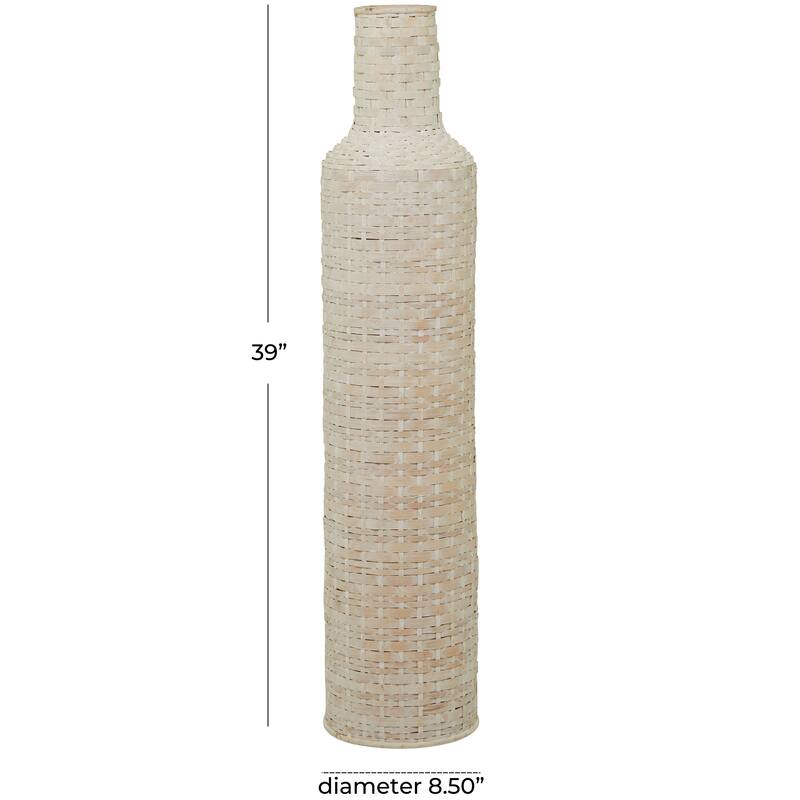 Intricately Woven Tall Bamboo Wood Floor Vase - White or Brown