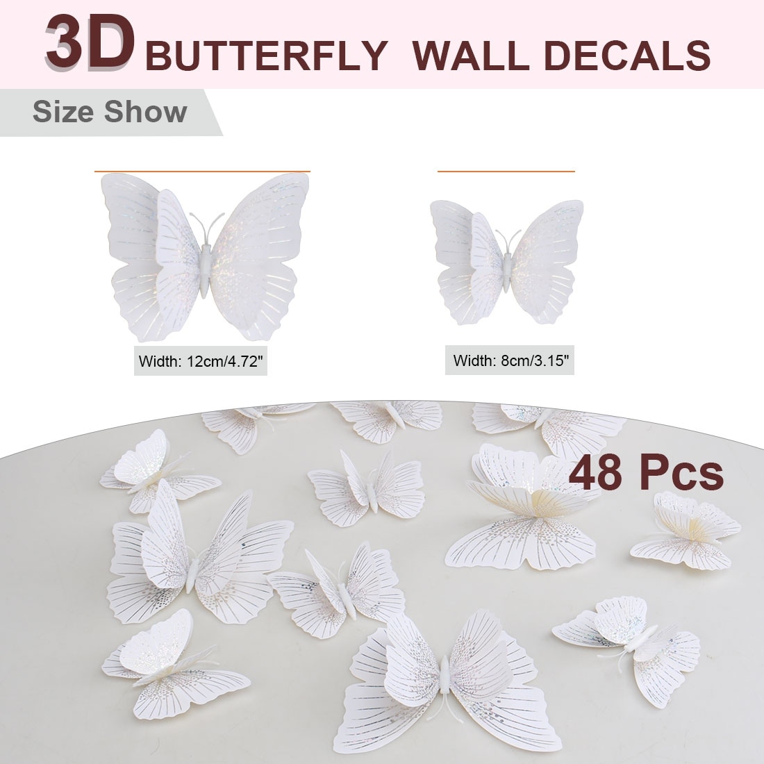 Gold// Rose Gold Color Silver Tone 48Pcs 3D Butterfly Decals Wall Stickers Set