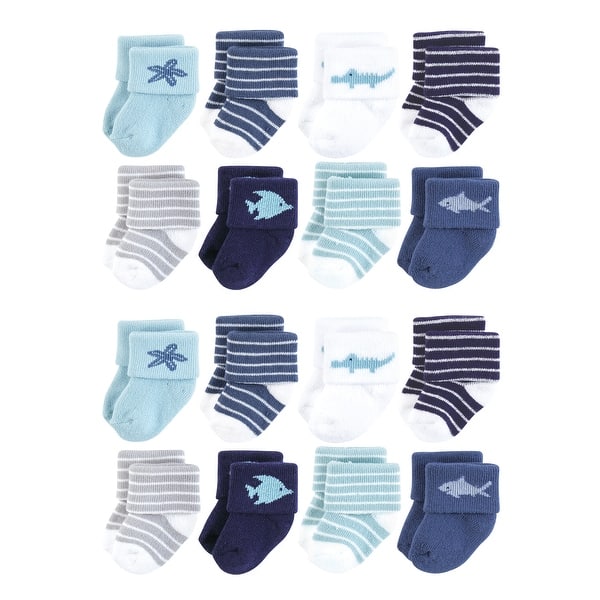 slide 1 of 1, Hudson Baby Cotton Rich Baby Terry Socks 16-Pack, Ocean Friends 0-6 Months - Ocean Friends