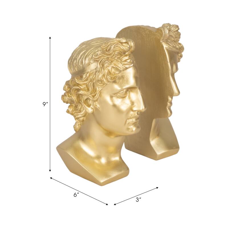Sagebrook Home Elegantly Crafted Sculptural Bookends, Set of 2, Adorn Your Library or Office in Style - 3" x 6" x 9"