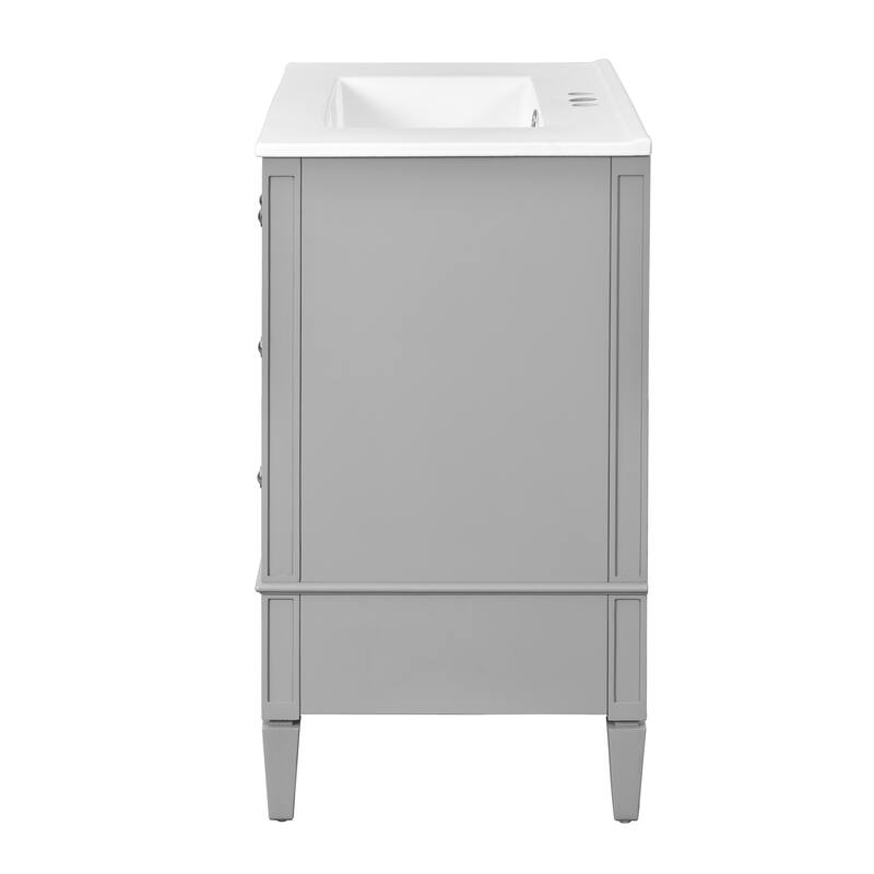 Bathroom Vanity with Ceramic Sink, Modern Bathroom Storage Cabinet with Side Door Organizer and 3 Different Sizes Drawers