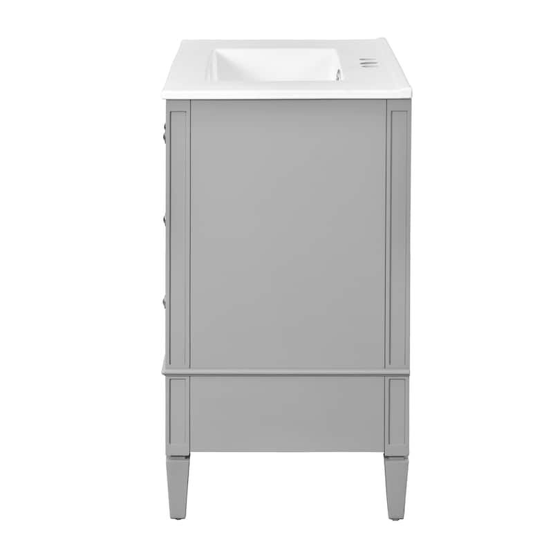 Roomfitters 30" Vanity with Ceramic Sink, Solid Wood Frame Bathroom Cabinet with 3 Drawers, Modern Storage Design