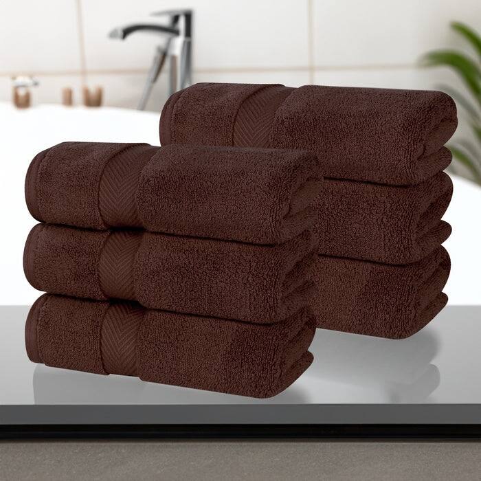 Superior Zero Twist Cotton Solid Soft Absorbent Hand Towel Set of 6 - Espresso