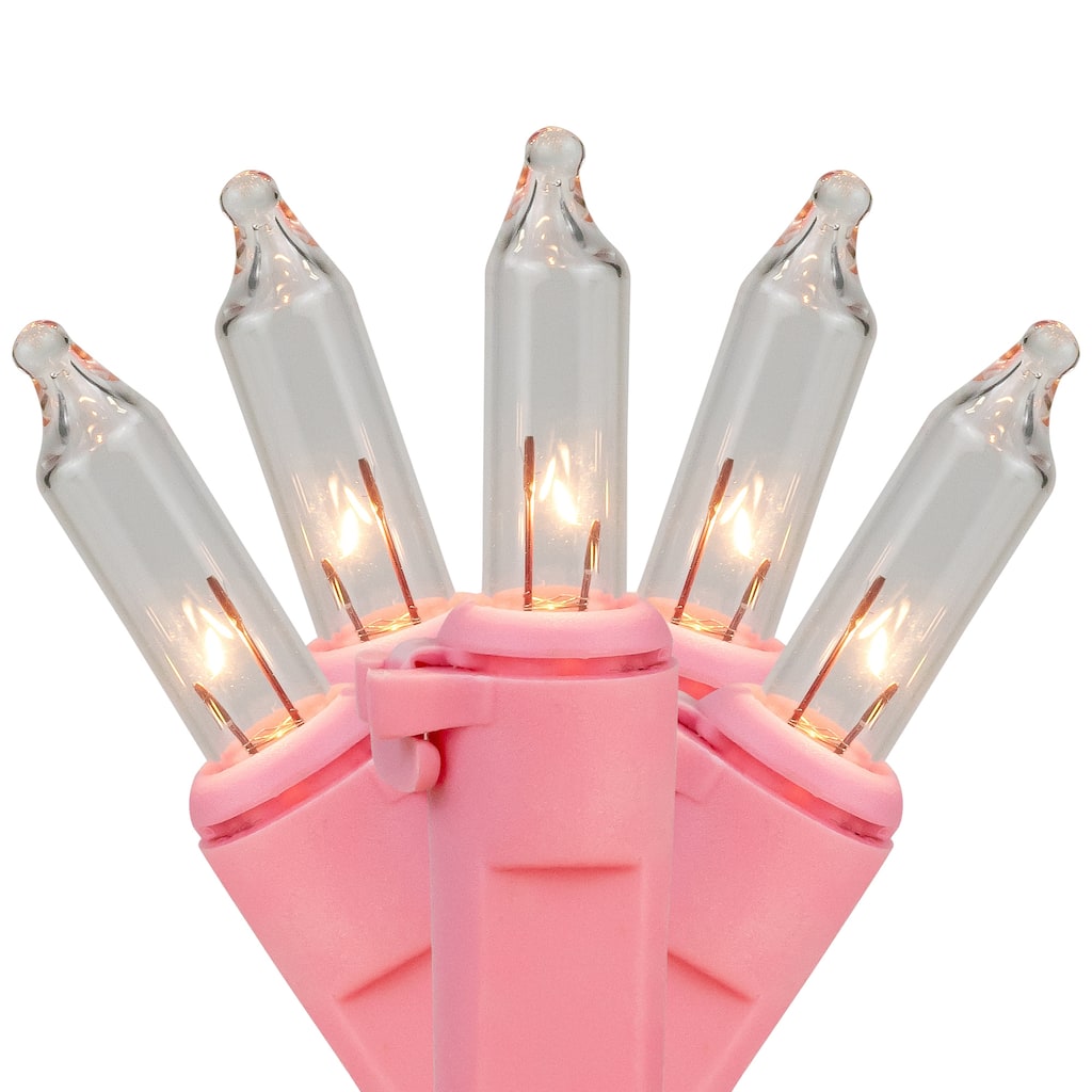Mini Christmas Light Set - Clear - 10' Pink Wire - 50ct