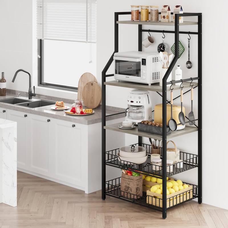 Kitchen Bakers Rack, Microwave Oven Stand with 2 Large Wire Basket