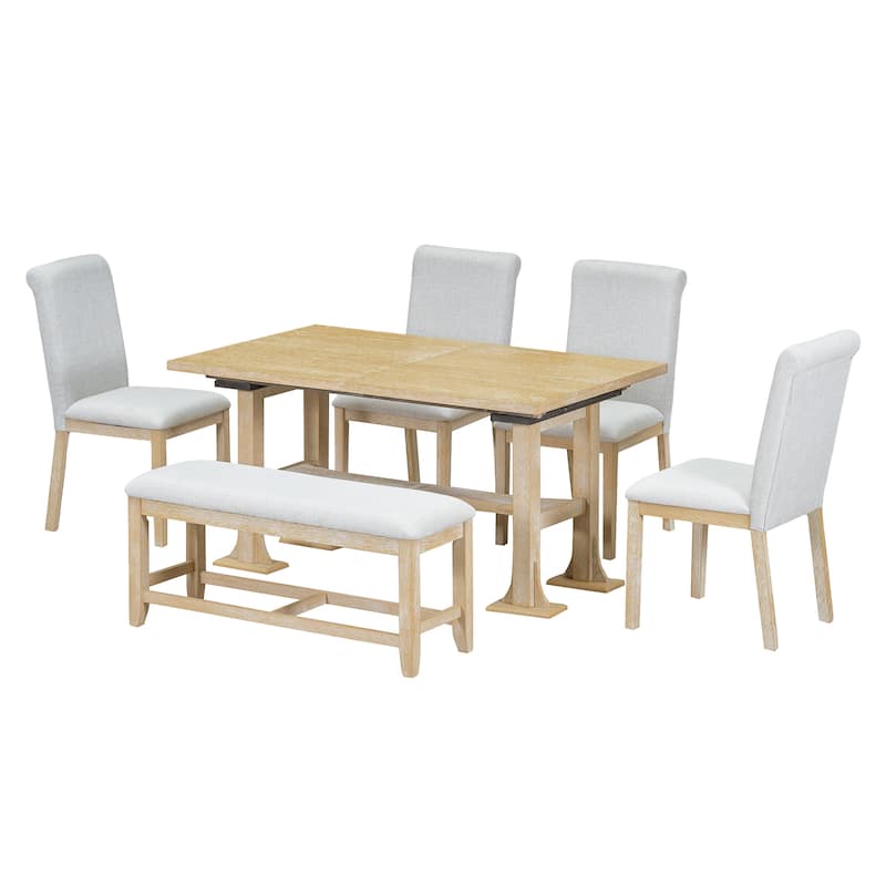 6PC Extendable Dining Table Set w/Removable Leaf and Upholstered Chair