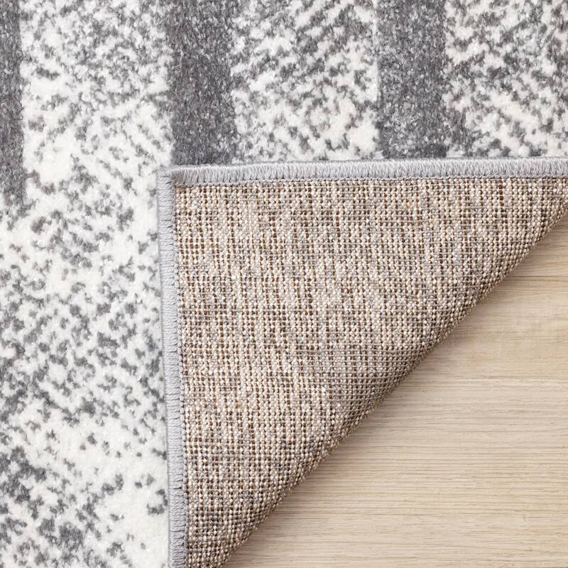 Covington Collection - Distressed Grey White Simple Lines Area Rug