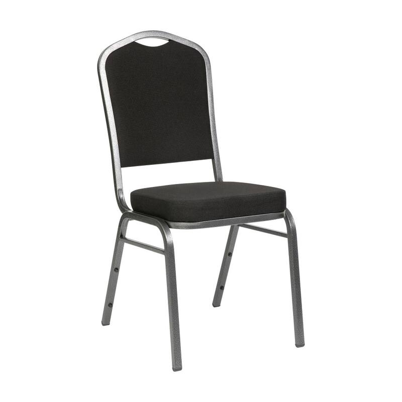 Crown Back Stacking Banquet Chair - Black Fabric/Silver Vein Frame