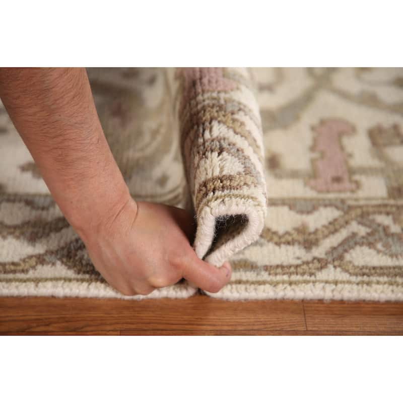 Ivory Oushak Style Runner Rug Hand-knotted Wool Carpet - 2'6"x 9'9"