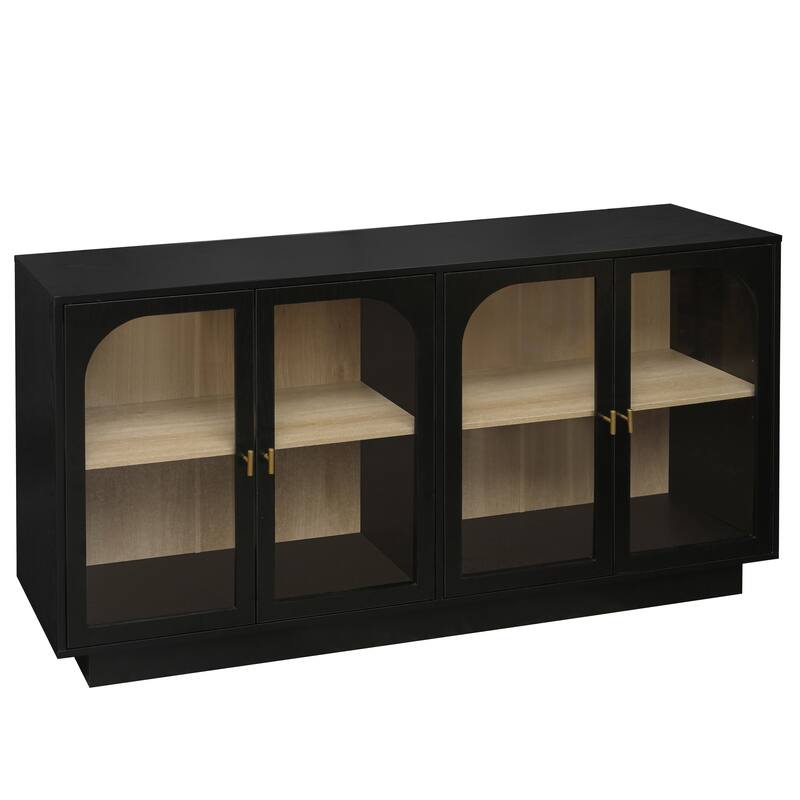 Display Cabinet Storage Cabinet Buffet Sideboard with Acrylic Door & Adjustable Shelves, Black Display Case TV Console Table