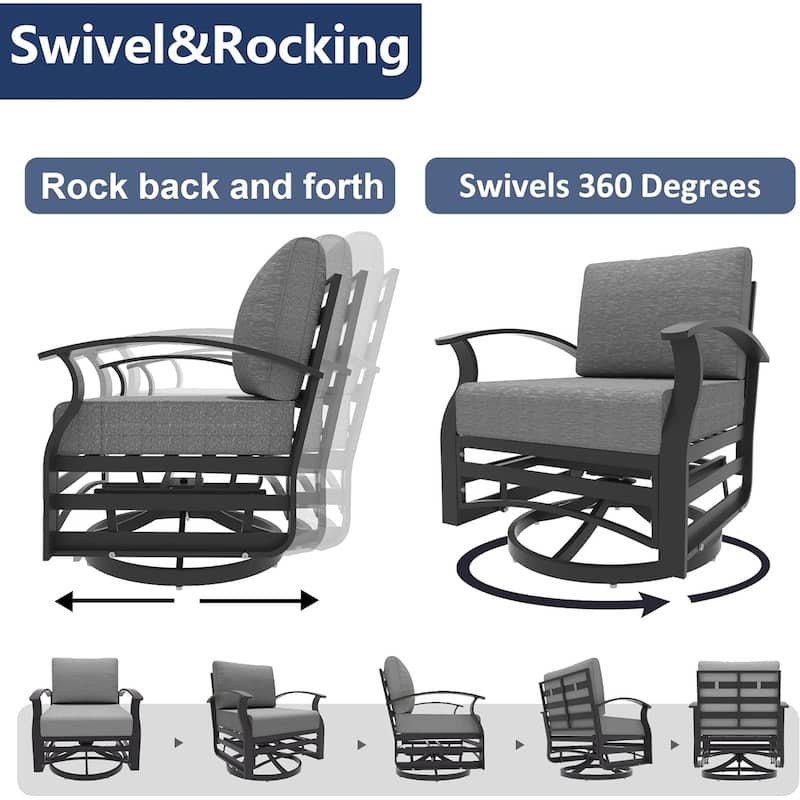 Kullavik Aluminum Outdoor Patio Furniture with Curved Armrests & Firepit Table